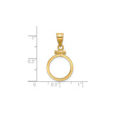 14 mm 14k Yellow Gold coin bezel pendant for Canadian $1 Maple Leaf — size reference (ruler)