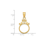 14 mm 14k Yellow Gold coin bezel pendant for Canadian $1 Maple Leaf — size reference (ruler)