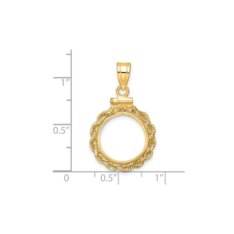 14 mm 14k Yellow Gold coin bezel pendant for Canadian $1 Maple Leaf — size reference (ruler)