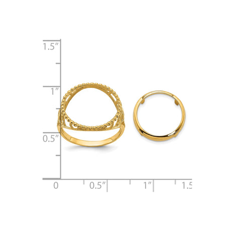 14 mm 14k Yellow Gold coin bezel ring for Canadian $1 Maple Leaf — size reference (ruler)
