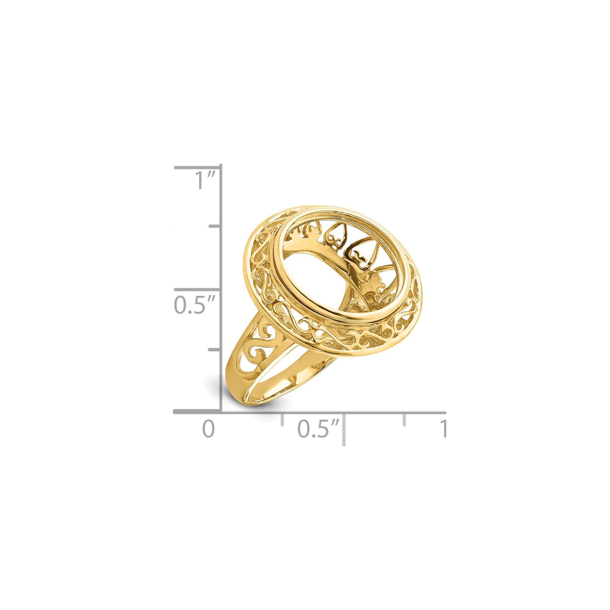 14 mm 14k Yellow Gold coin bezel ring for Canadian $1 Maple Leaf — size reference (ruler)