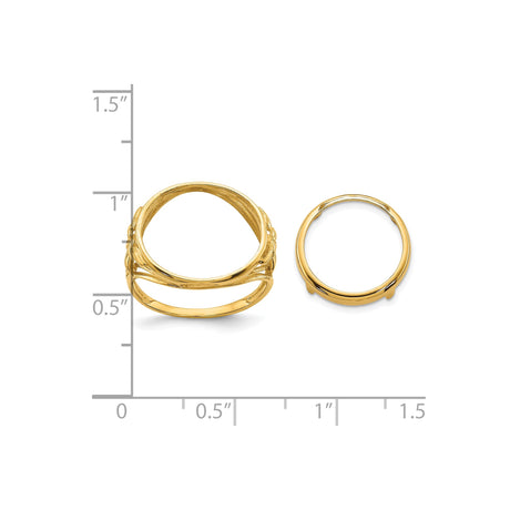 14 mm 14k Yellow Gold coin bezel ring for Canadian $1 Maple Leaf — size reference (ruler)