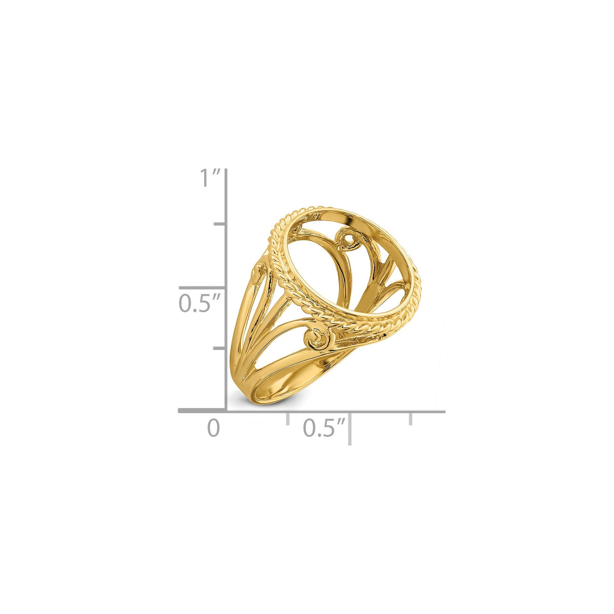 14 mm 14k Yellow Gold coin bezel ring for Canadian $1 Maple Leaf — size reference (ruler)