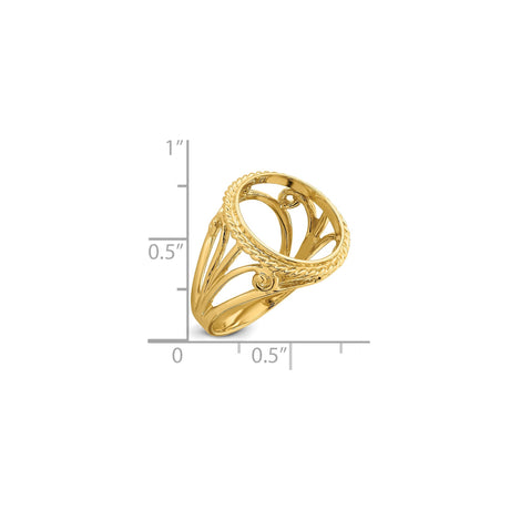 14 mm 14k Yellow Gold coin bezel ring for Canadian $1 Maple Leaf — size reference (ruler)