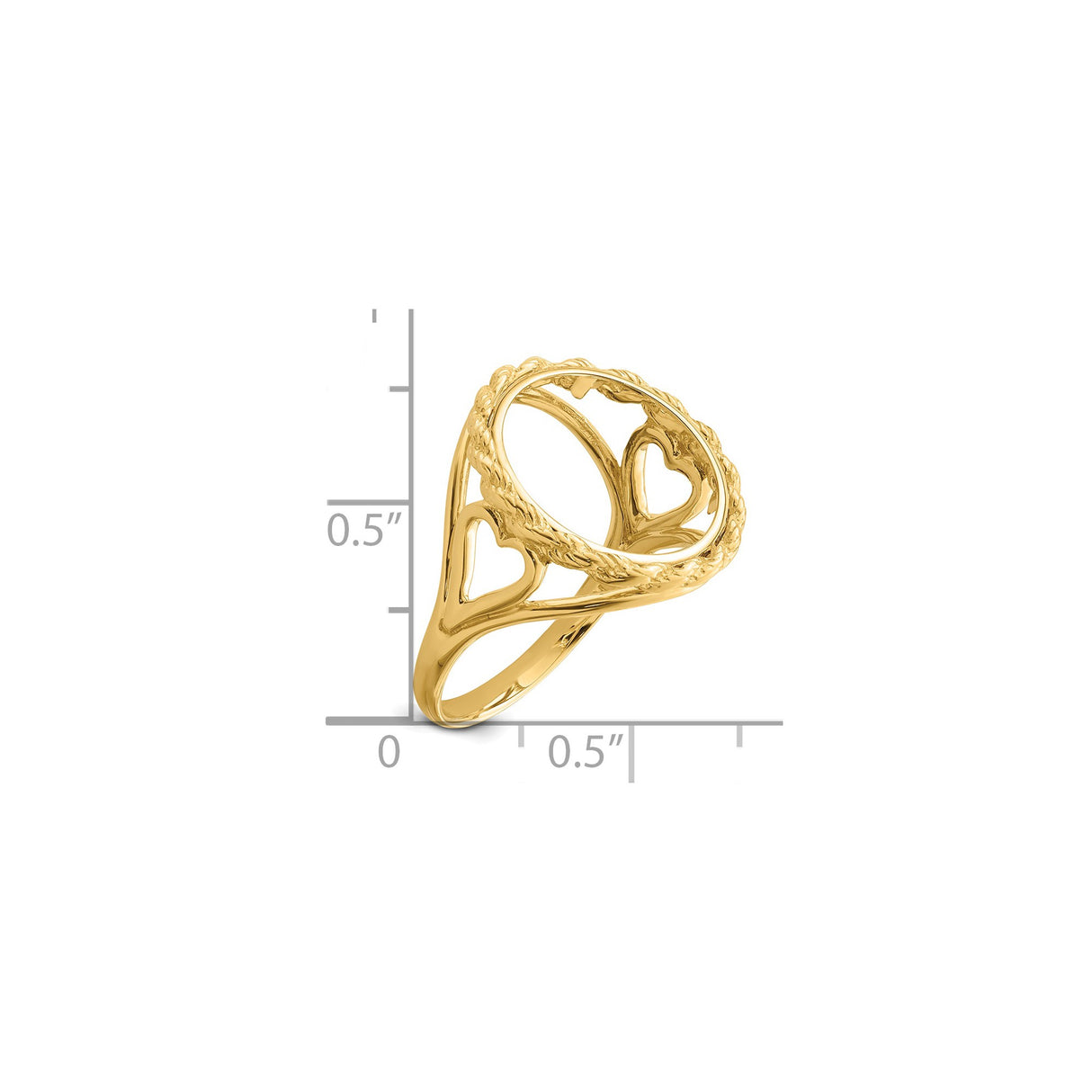 14 mm 14k Yellow Gold coin bezel ring for Canadian $1 Maple Leaf — size reference (ruler)