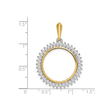 20 mm 14k Multi-Tone Gold coin bezel pendant for Canadian $10 Maple Leaf — size reference (ruler)
