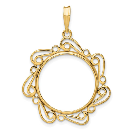 20 mm 14k Yellow Gold coin bezel pendant for Canadian $10 Maple Leaf