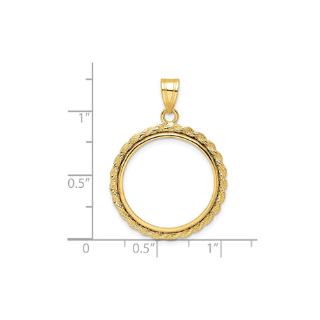 20 mm 14k Yellow Gold coin bezel pendant for Canadian $10 Maple Leaf — size reference (ruler)