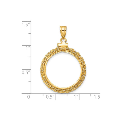 20 mm 14k Yellow Gold coin bezel pendant for Canadian $10 Maple Leaf — size reference (ruler)