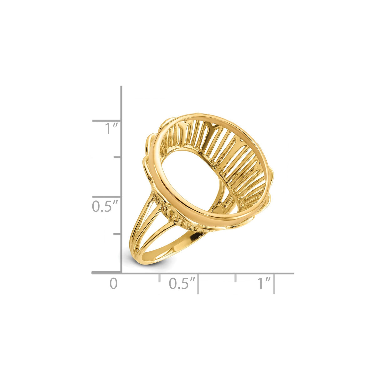 20 mm 14k Yellow Gold coin bezel ring for Canadian $10 Maple Leaf — size reference (ruler)