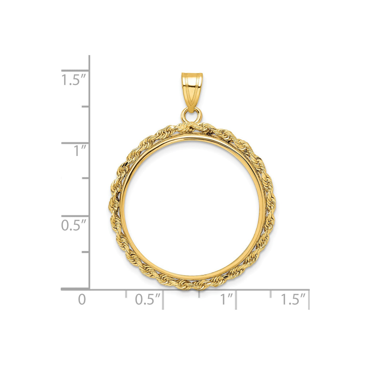 25 mm 14k Yellow Gold coin bezel pendant for Canadian 1¢ Cent - Large — size reference (ruler)