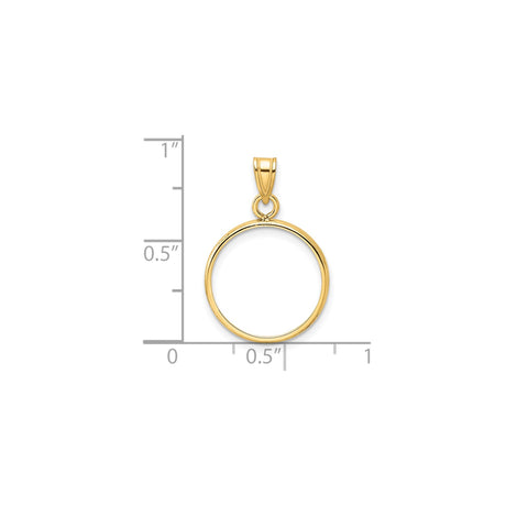 16 mm 14k Yellow Gold coin bezel pendant for Canadian 5¢ Nickel - Silver — size reference (ruler)