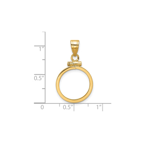 16 mm 14k Yellow Gold coin bezel pendant for Canadian 5¢ Nickel - Silver — size reference (ruler)