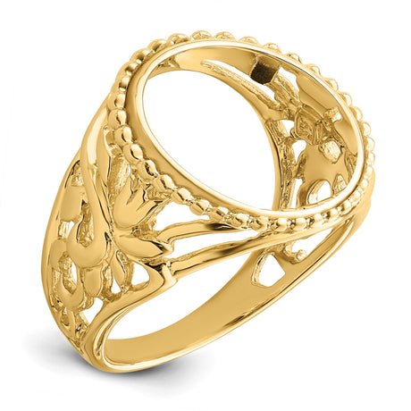 14 mm 14k Yellow Gold coin bezel ring for Chinese ¥10 Panda