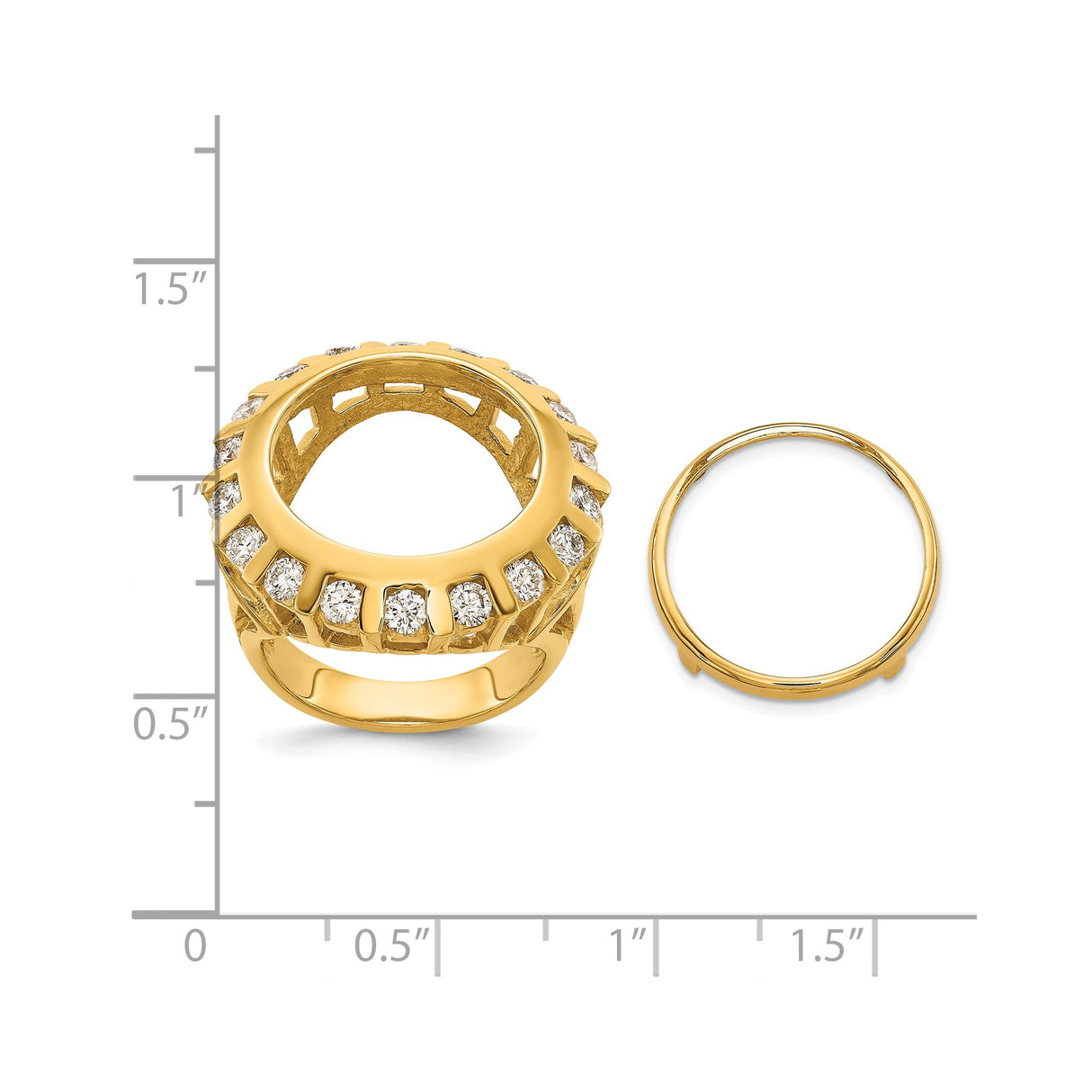 17 mm 14k Yellow Gold coin bezel ring for Isle of Man £0.5 Angel — size reference (ruler)