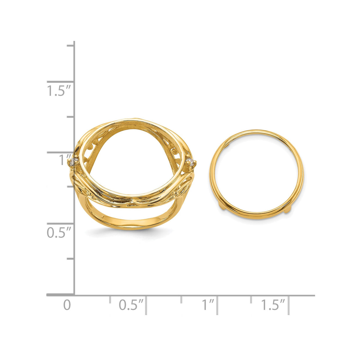 17 mm 14k Yellow Gold coin bezel ring for Isle of Man £0.5 Nobel — size reference (ruler)