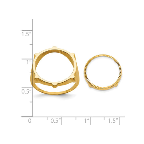17 mm 14k Yellow Gold coin bezel ring for Isle of Man £0.5 Nobel — size reference (ruler)
