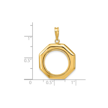 16 mm 14k Yellow Gold coin bezel for Mexican Libertad — size reference (ruler)