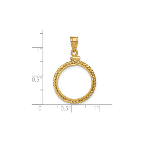 16 mm 14k Yellow Gold coin bezel for Mexican Libertad — size reference (ruler)