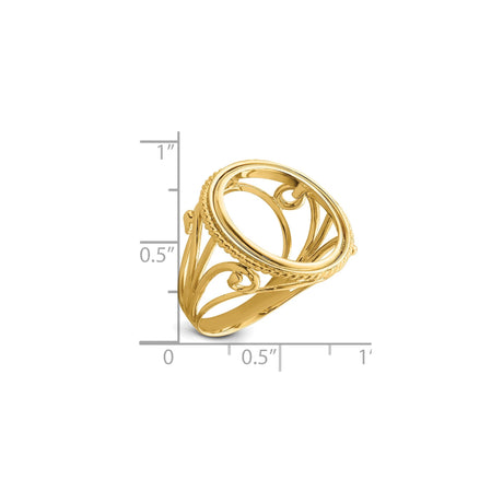 16 mm 14k Yellow Gold coin bezel ring for Mexican Libertad — size reference (ruler)