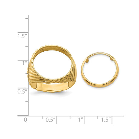 16 mm 14k Yellow Gold coin bezel ring for Mexican Libertad — size reference (ruler)