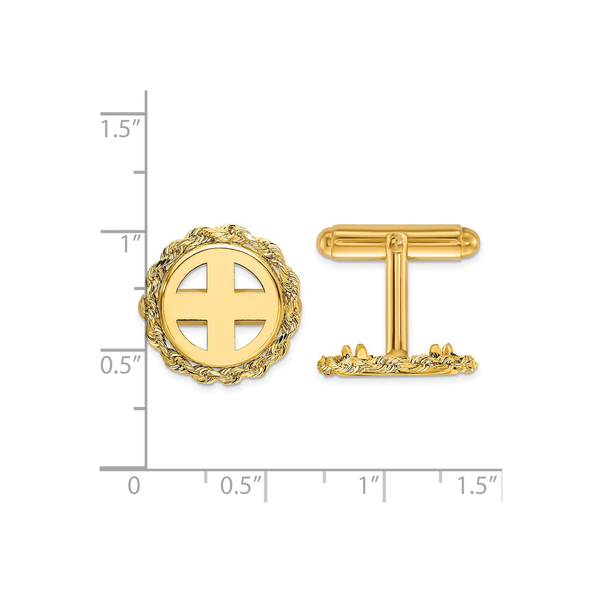 13 mm 14k Yellow Gold coin bezel cuff links for Mexican Libertad — size reference (ruler)