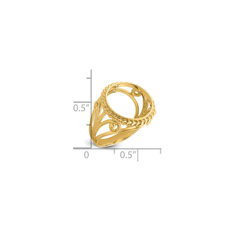 13 mm 14k Yellow Gold coin bezel ring for Mexican Libertad — size reference (ruler)