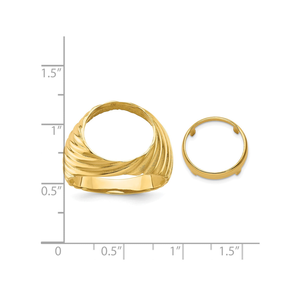 13 mm 14k Yellow Gold coin bezel ring for Mexican Libertad — size reference (ruler)