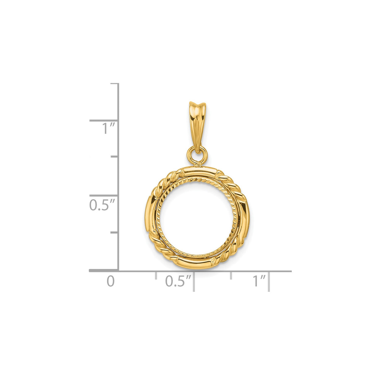 13 mm 14k Yellow Gold coin bezel for Mexican 2 Peso Peso — size reference (ruler)