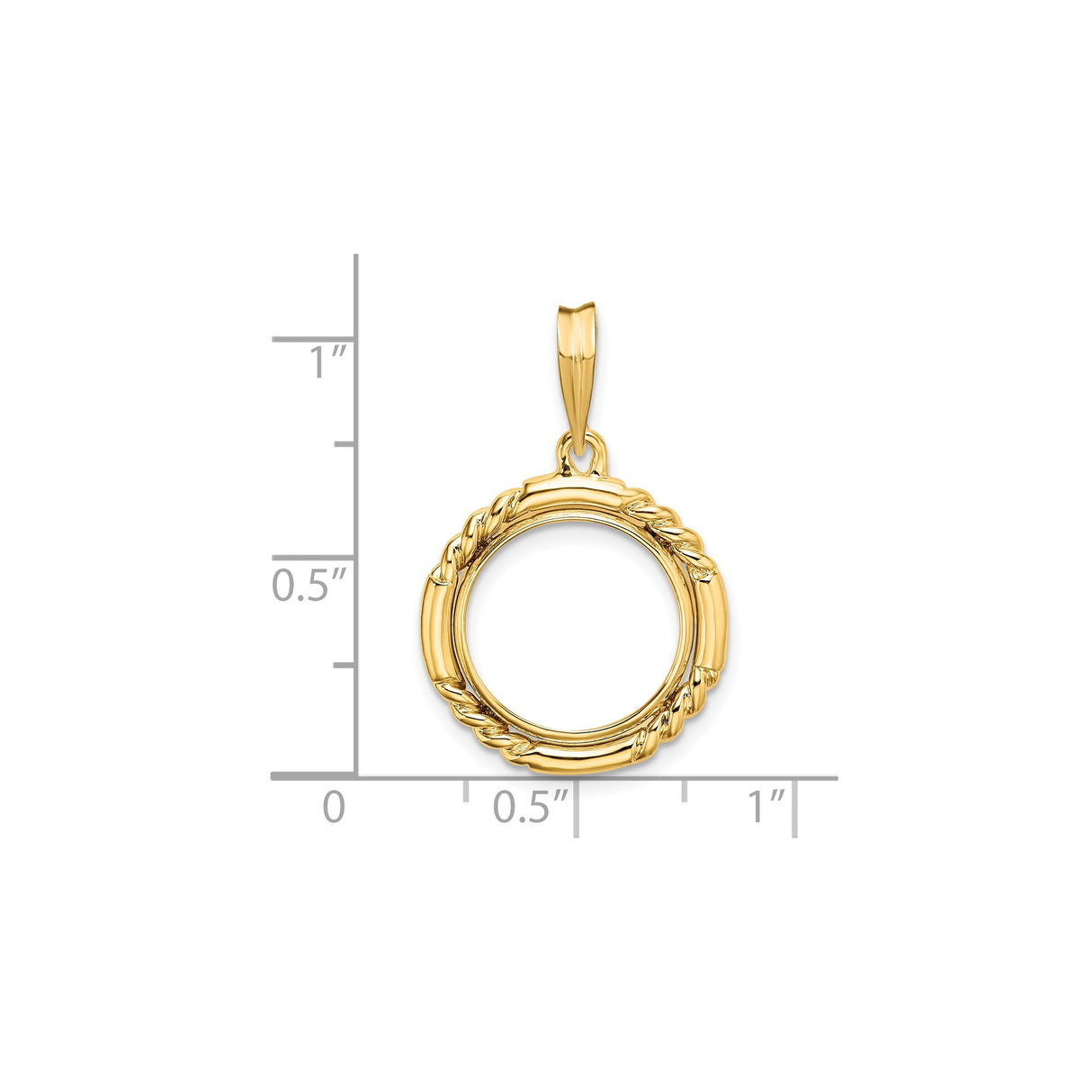 13 mm 14k Yellow Gold coin bezel for Mexican 2 Peso Peso — size reference (ruler)