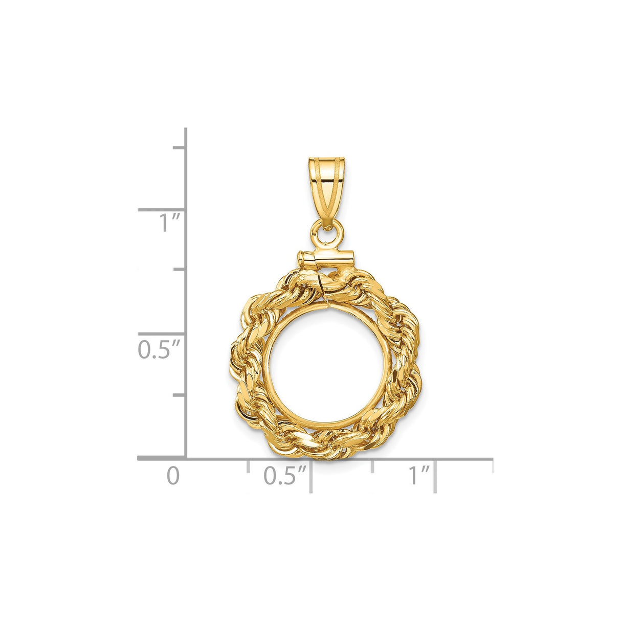 13 mm 14k Yellow Gold coin bezel for Mexican 2 Peso Peso — size reference (ruler)