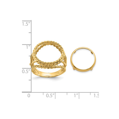 13 mm 14k Yellow Gold coin bezel ring for Mexican 2 Peso Peso — size reference (ruler)