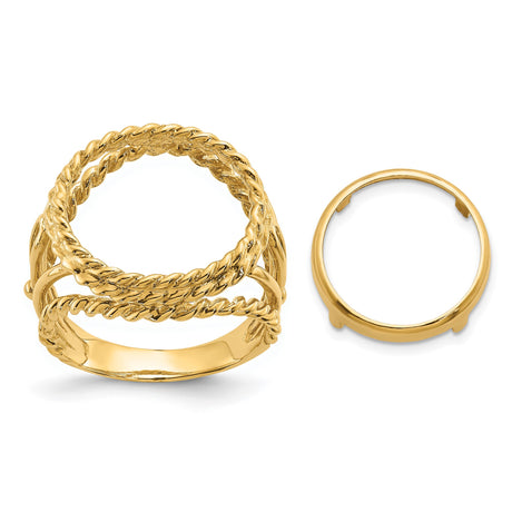 13 mm 14k Yellow Gold coin bezel ring for Mexican 2 Peso Peso