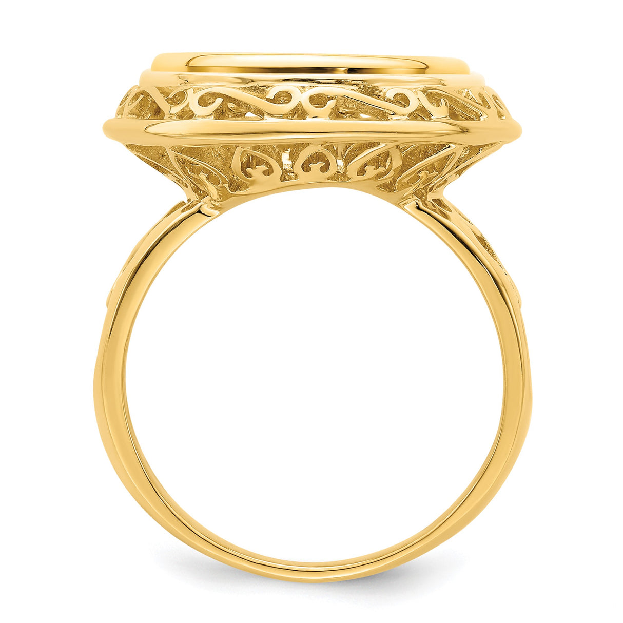 13 mm 14k Yellow Gold coin bezel ring for Mexican 2 Peso Peso — alternate view