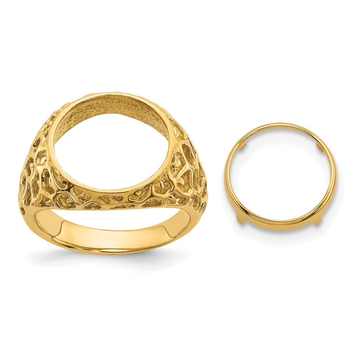 13 mm 14k Yellow Gold coin bezel ring for Mexican 2 Peso Peso