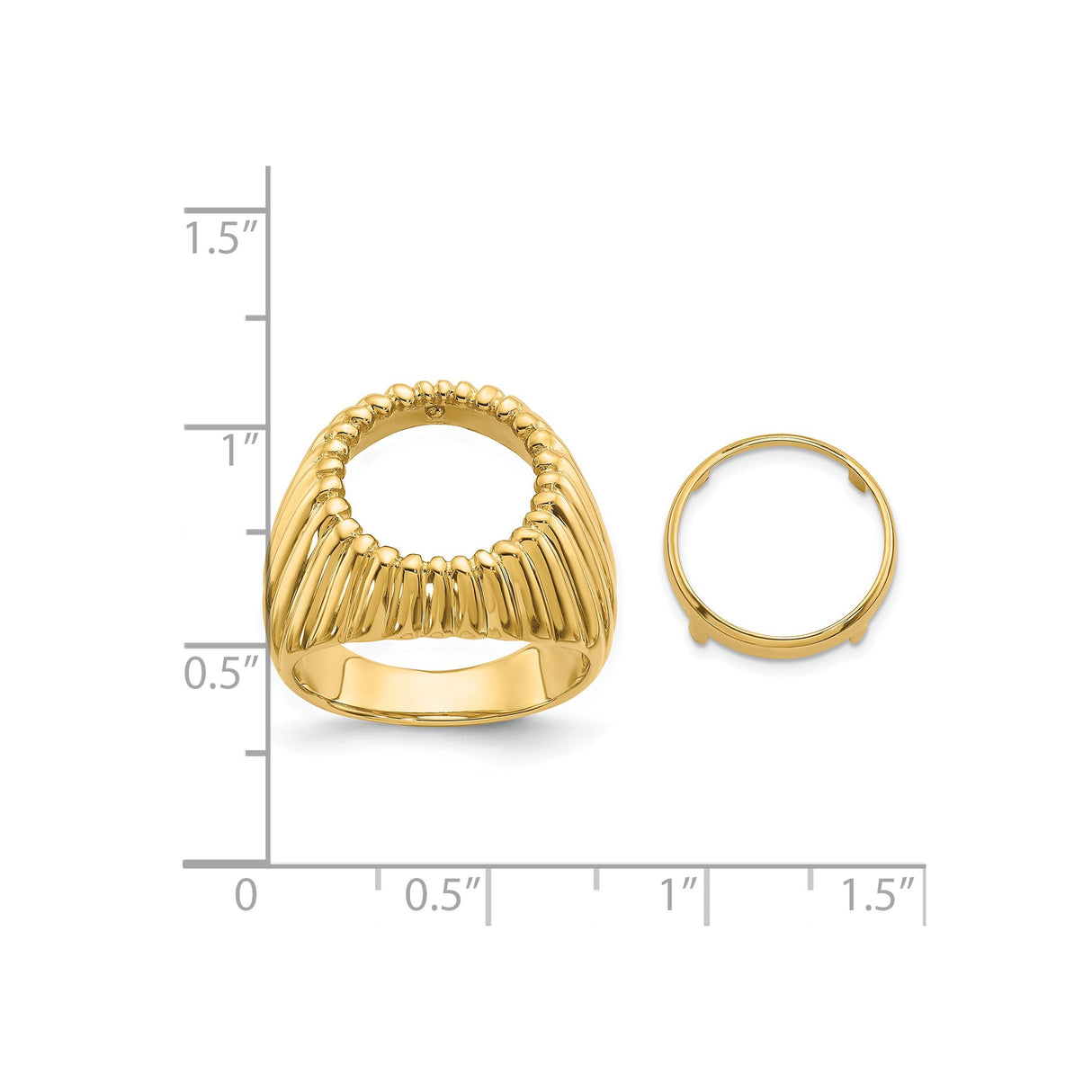 13 mm 14k Yellow Gold coin bezel ring for Mexican 2 Peso Peso — size reference (ruler)