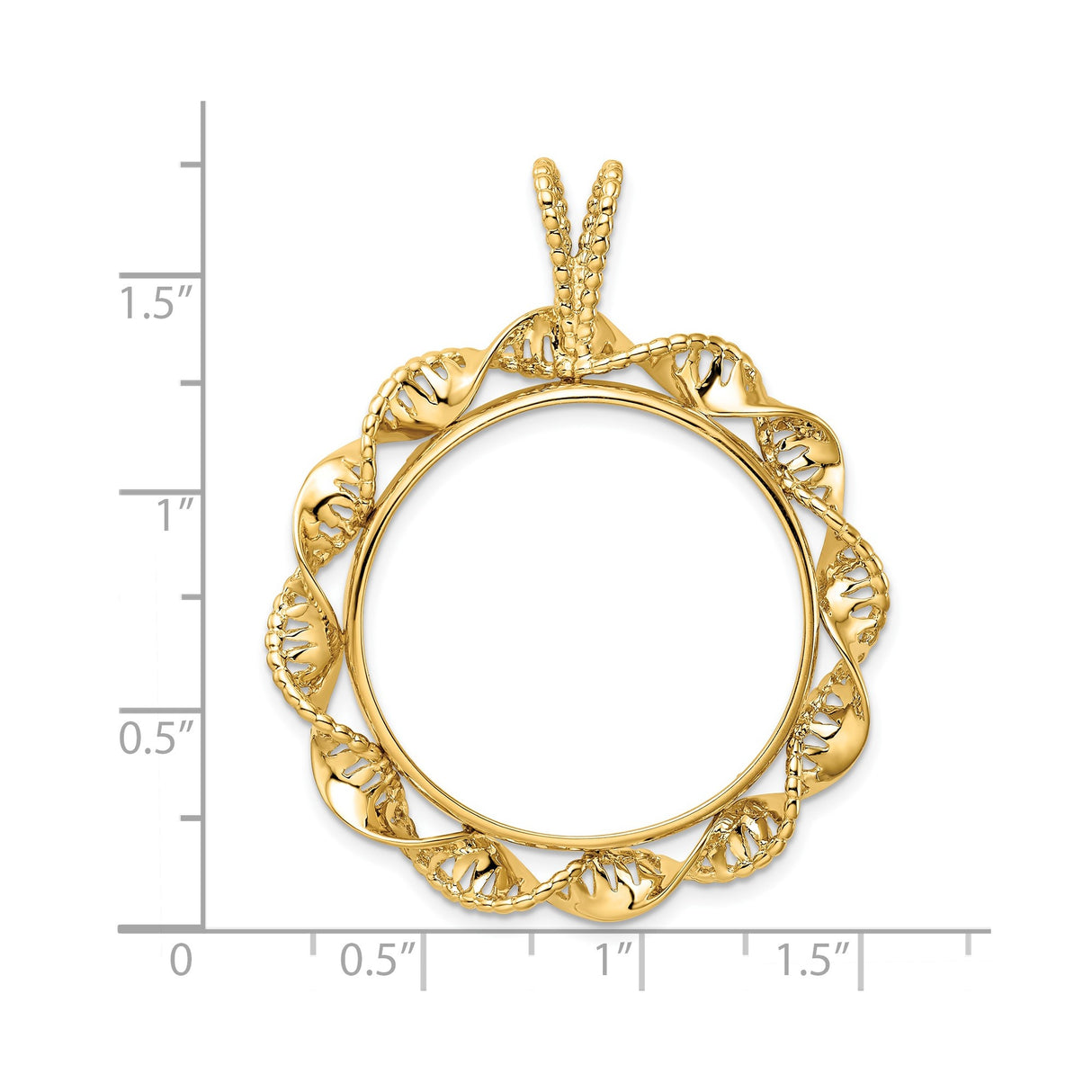 28 mm 14k Yellow Gold coin bezel for Mexican 20 Peso Peso — size reference (ruler)