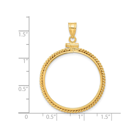 28 mm 14k Yellow Gold coin bezel for Mexican 20 Peso Peso — size reference (ruler)