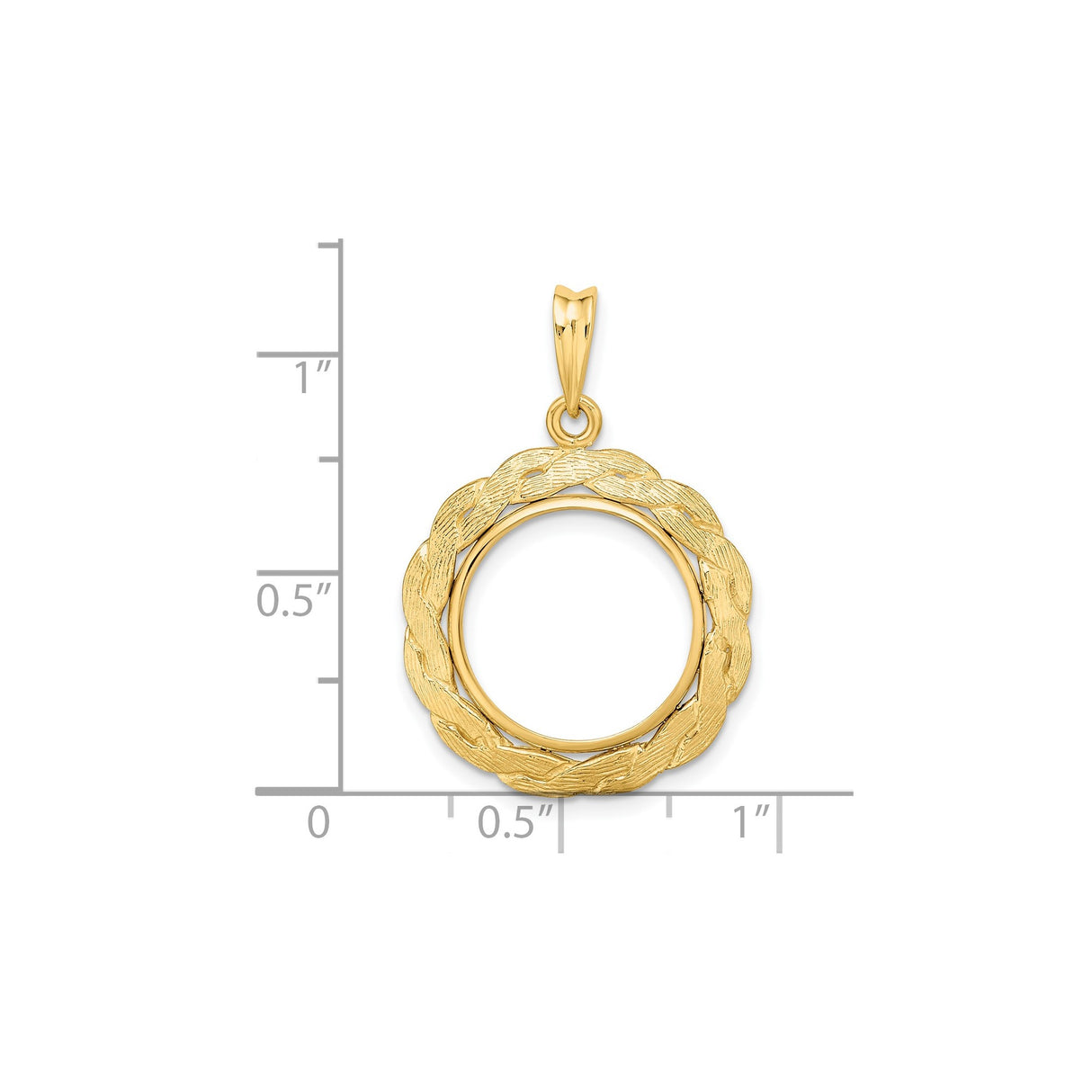16 mm 14k Yellow Gold coin bezel for Mexican 2.5 Peso Peso — size reference (ruler)