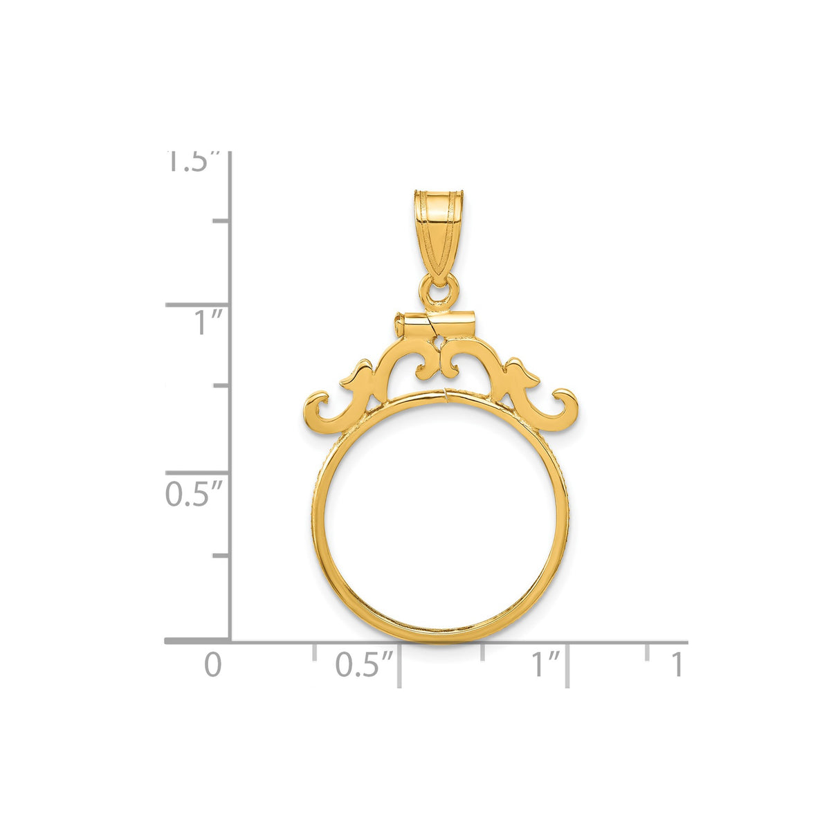 19 mm 14k Yellow Gold coin bezel for Mexican 5 Peso Peso — size reference (ruler)