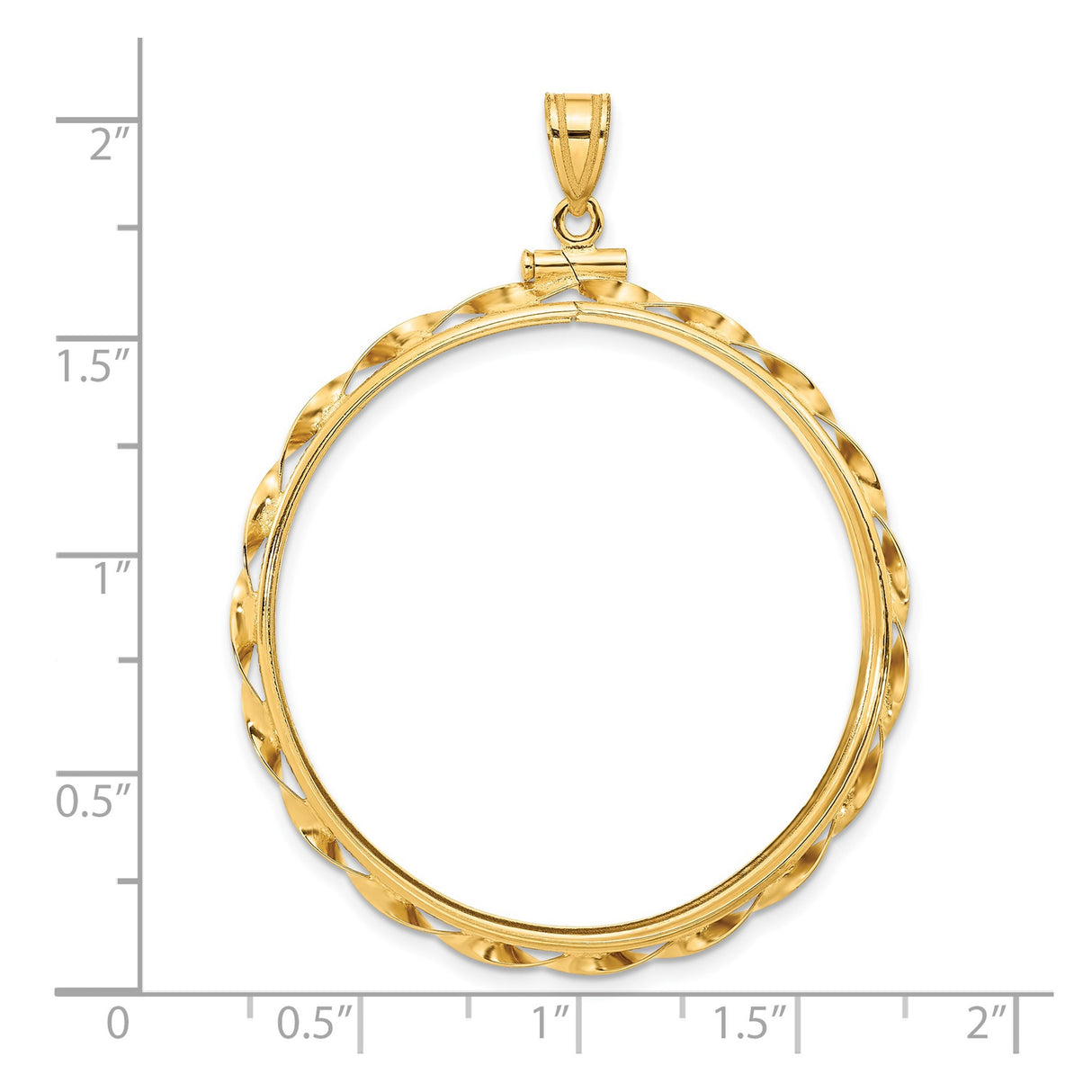 37 mm 14k Yellow Gold coin bezel for Mexican 50 Peso Peso — size reference (ruler)