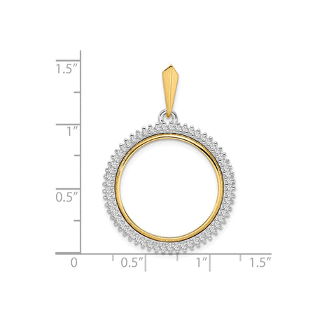 22 mm 14k Multi-Tone Gold coin bezel for 21.6 mm Coin — size reference (ruler)