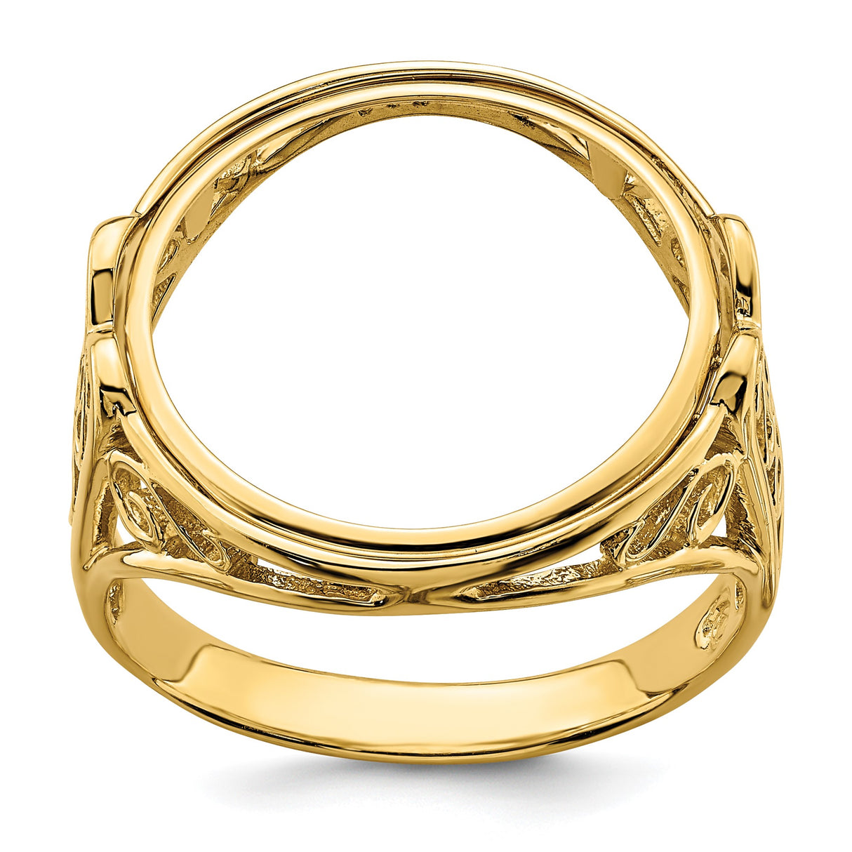 Isle of Man 1/10 oz Gold Cat Coin Bezel Ring Prong Set Polished Curled Filigree in 14k Yellow Gold