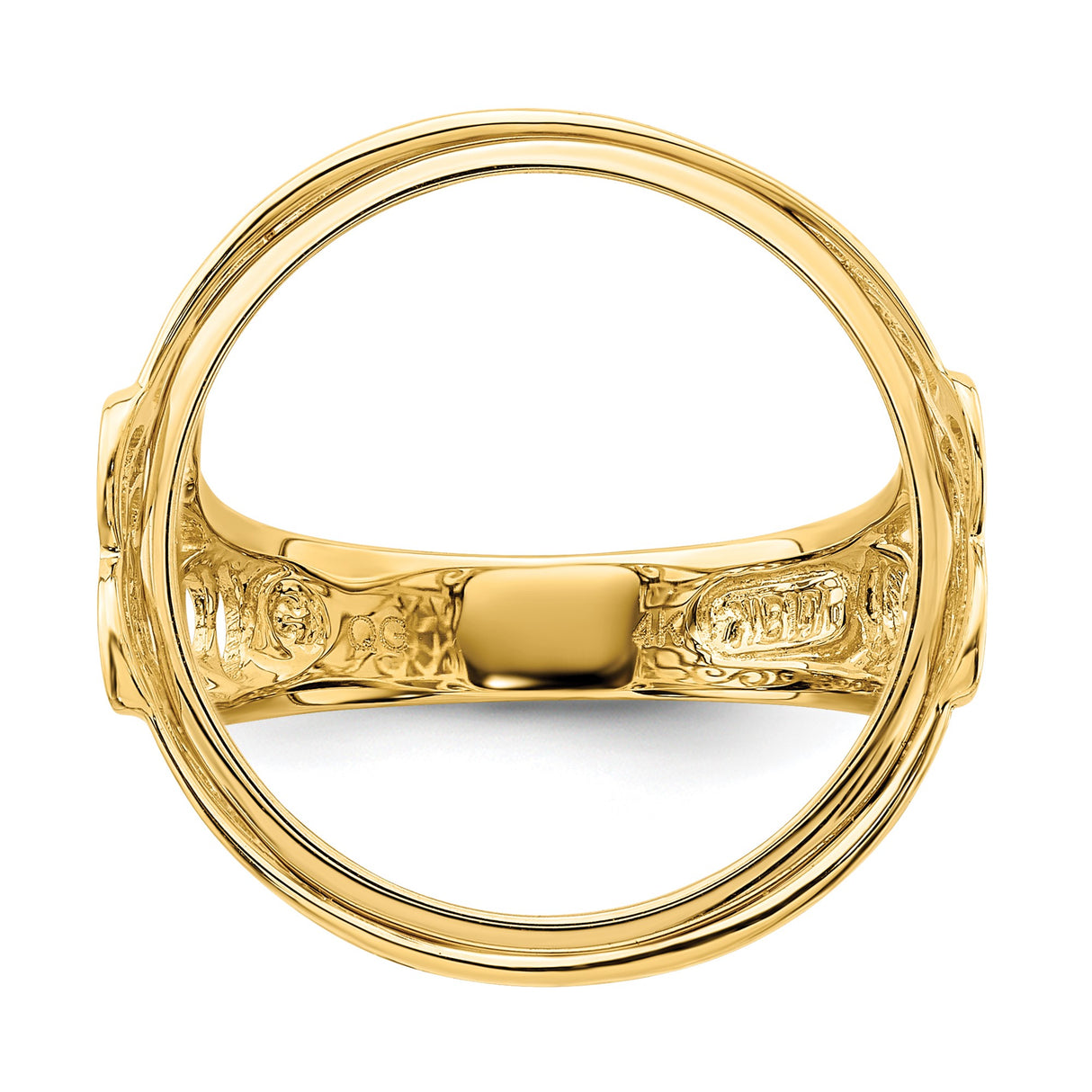 19.5 mm Coin Bezel Ring Polished Curled Filigree Prong Set in 14k Yellow Gold