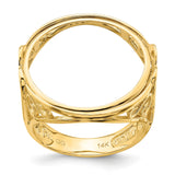 19.5 mm Coin Bezel Ring Polished Curled Filigree Prong Set in 14k Yellow Gold