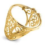 19.5 mm Coin Bezel Ring Polished Curled Filigree Prong Set in 14k Yellow Gold