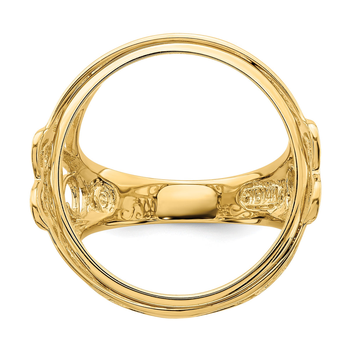 US 1/4 oz Platinum American Eagle $25 Coin Bezel Ring Prong Set Polished Curled Filigree in 14k Yellow Gold
