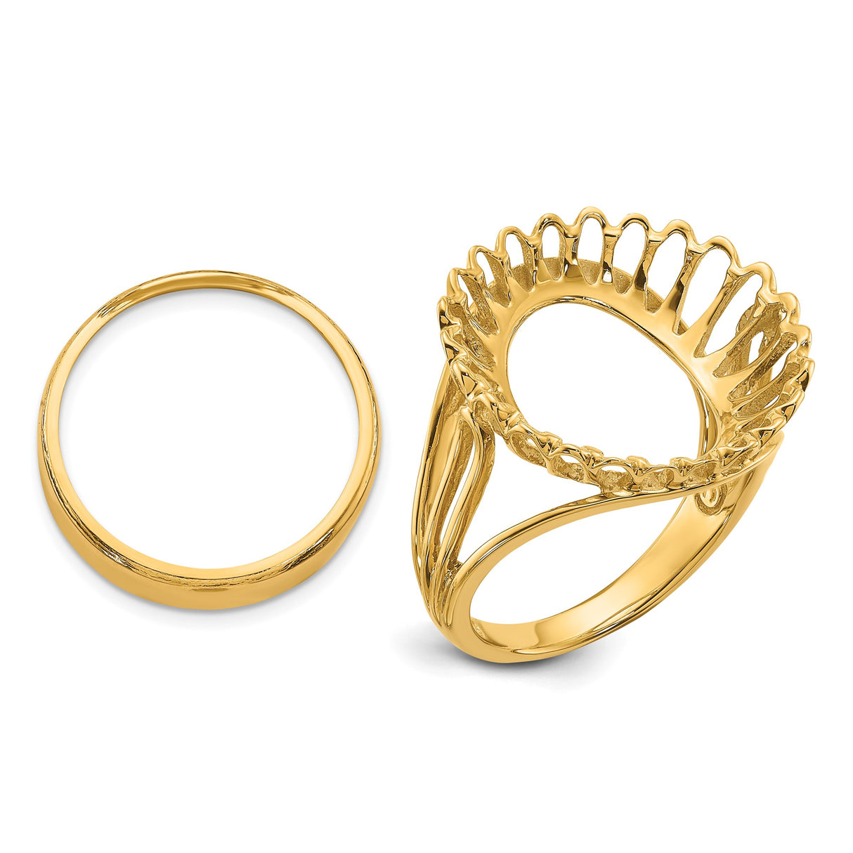 Australian 1/10 oz Gold Kangaroo $15 Coin Bezel Ring Prong Set Polished Wire in 14k Yellow Gold