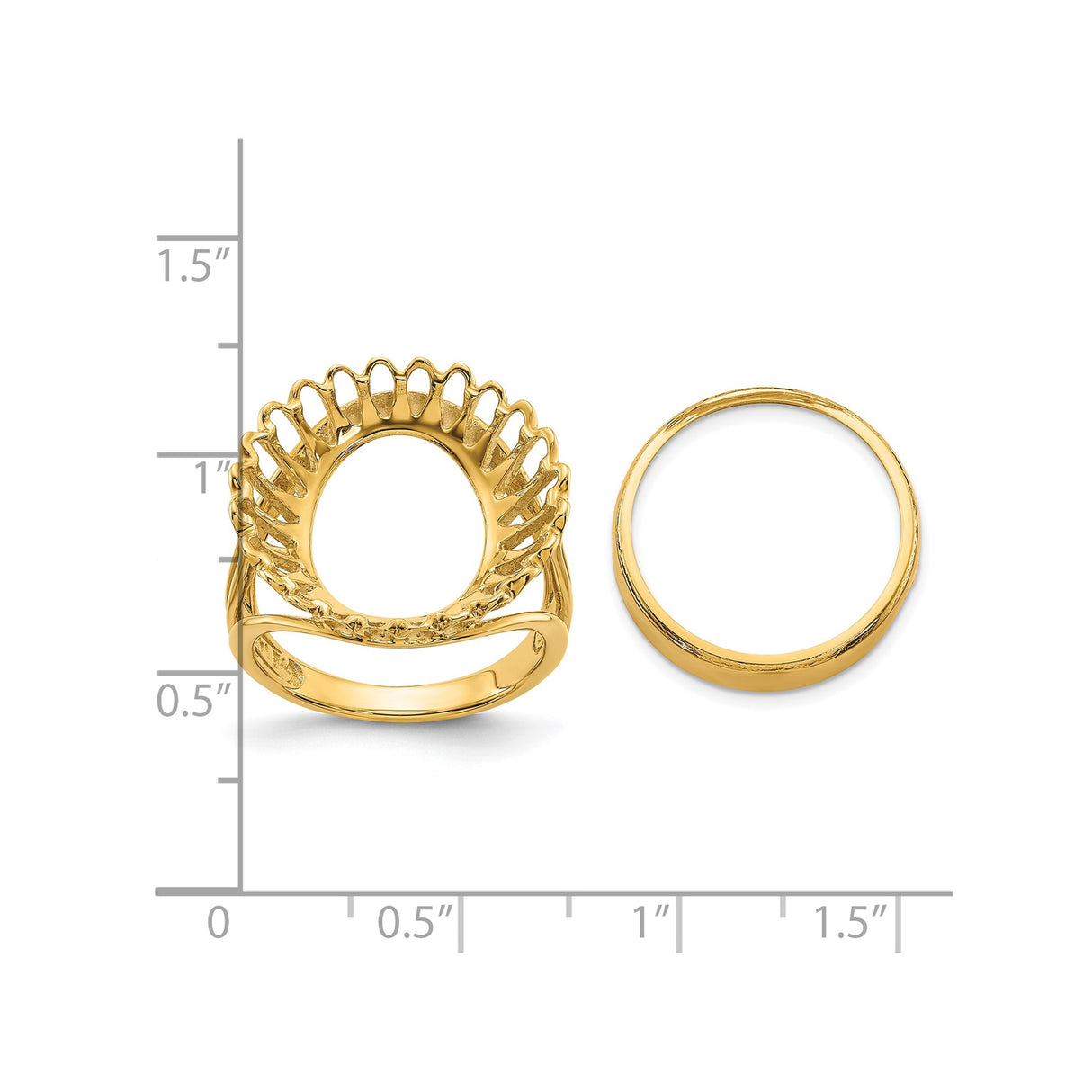 Australian 1/10 oz Gold Kangaroo $15 Coin Bezel Ring Prong Set Polished Wire in 14k Yellow Gold