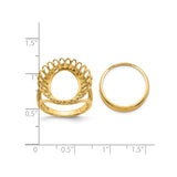 Australian 1/10 oz Gold Kangaroo $15 Coin Bezel Ring Prong Set Polished Wire in 14k Yellow Gold